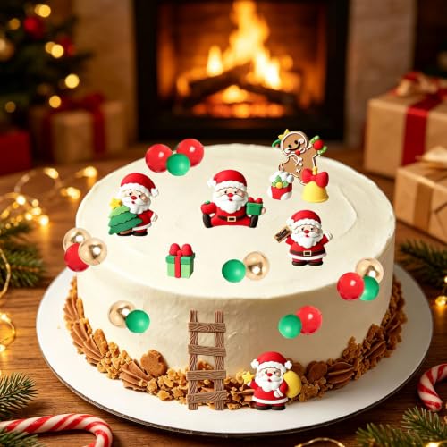 24pcs Christmas Cake Topper Set with Santa Gingerbread Bell & Balls