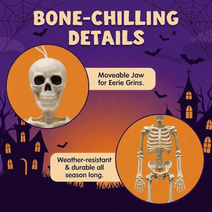 Halloween Hanging Skeleton Decorations - Small 16 Inches - Set of 2 - Flexible Joints