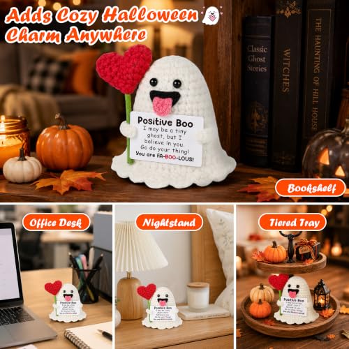 Positive Boo Ghost Encouragement Gift - Crochet Halloween Classroom Decor