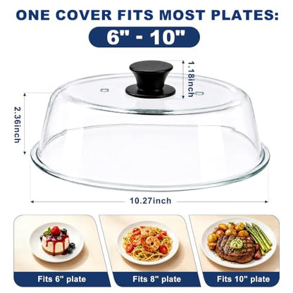 Glass Microwave Splatter Cover for Food 6-10 Inch - Borosilicate, Dishwasher Safe