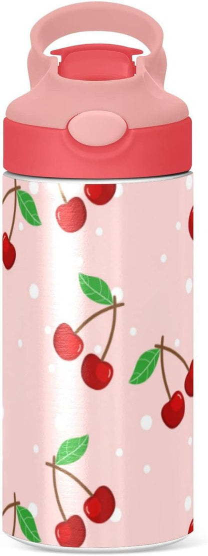 Cherry Water Bottle - Leakproof Double-Walled Stainless Steel Thermo Flask with Straw Lid | Ideal for Kids & Girls