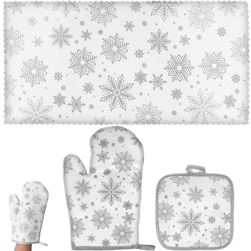 Christmas Kitchen Towels and Pot Holders Set with Snowflake Design