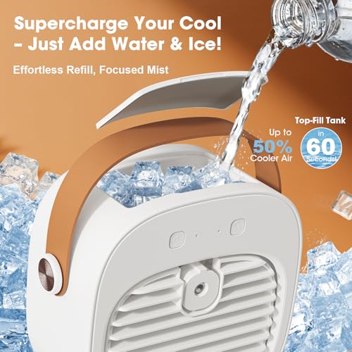White 6000mAh Rechargeable Mini Portable Air Conditioner for Car & Home