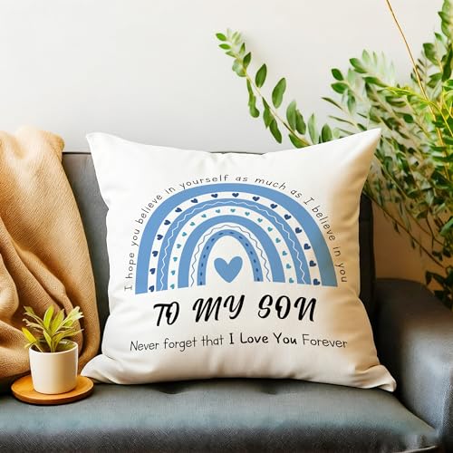 White Throw Pillow Cover 18x18 Inch - Son Gifts from Mom for Christmas Birthday Fathers Day Valentines Graduation