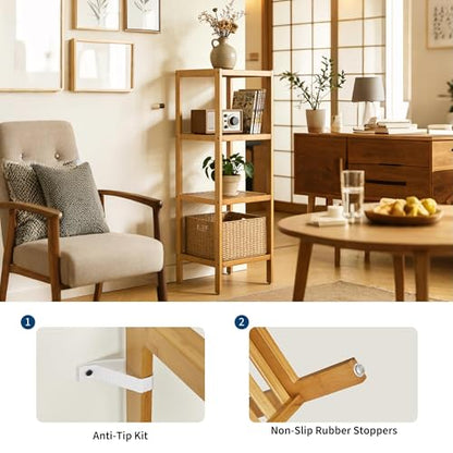 Natural Bamboo 4-Tier Narrow Storage Rack for Bathroom & Home - Water-Resistant