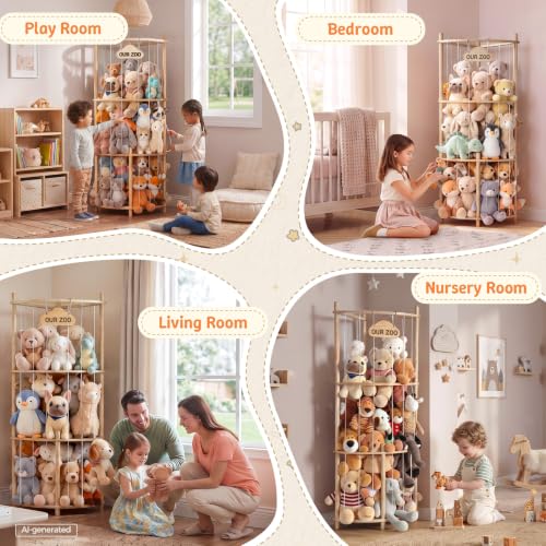 Corner Plush Toy Storage Tower - 52 Inch Kids Room Organizer, Space-Saving Design