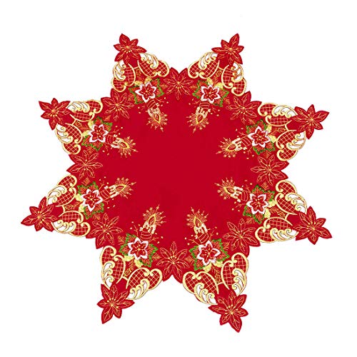 Christmas Holiday Red Octagon Tablecloth 33 Inch Polyester Embroidered Small