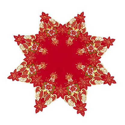 Christmas Holiday Red Octagon Tablecloth 33 Inch Polyester Embroidered Small