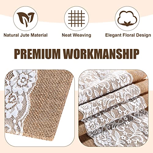 Rustic Burlap Table Runners with Lace 12 x 108 Inches Set of 12