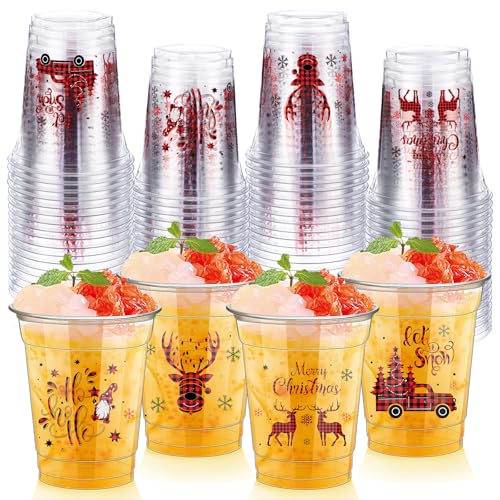 Christmas Buffalo Plaid Plastic Cups 12 Oz - Merry Christmas Party Supplies (50 Pack)