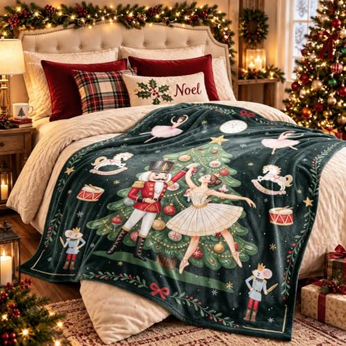 Vintage Christmas Throw Blanket Nutcracker Ballet Scene 50x60