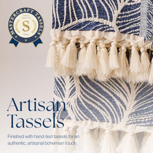 Grand Blue Chenille Throw Blanket with Tassels - Lightweight & Soft 55x60"