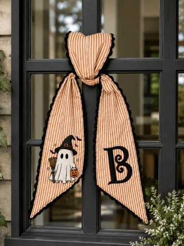 Halloween Ghost and Bat Embroidered Wreath Sash - A0 Variation