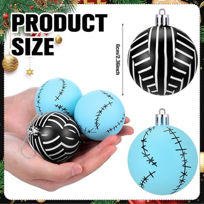 12 Pcs Christmas Ball Ornaments Set - Black White Blue Holiday Decorations