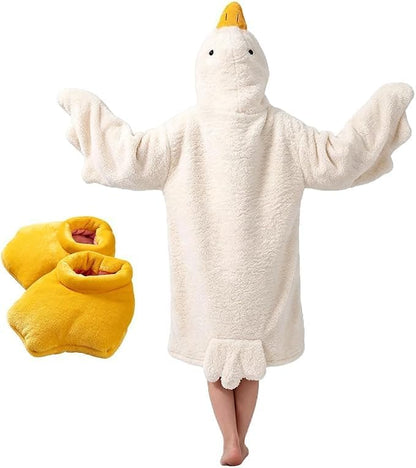 Goose Duck Wearable Hoodie Blanket with Sleeves and Included Shoes - Medium
