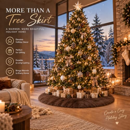 36 Inch Christmas Tree Skirt - Brown Faux Fur Plush Holiday Decor