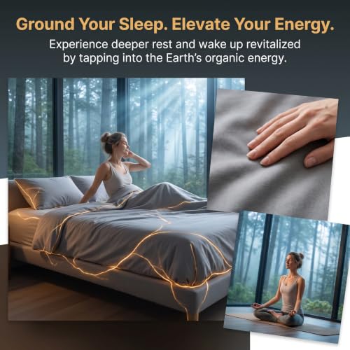Queen Size Grounding Sheets with Silver Fiber, Deep Pocket, Grounding Cord & Test Pen - Gray