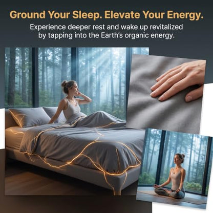 Queen Size Grounding Sheets with Silver Fiber, Deep Pocket, Grounding Cord & Test Pen - Gray