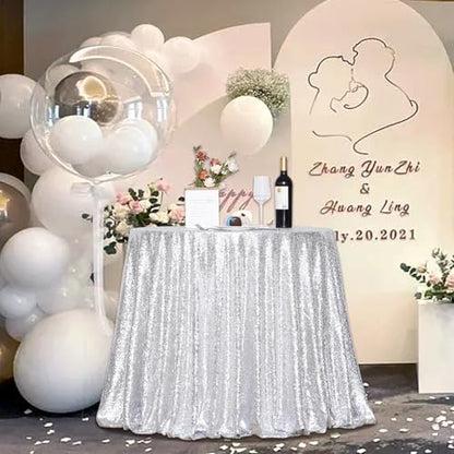 Silver Sequin Round Tablecloth 70 Inch - Elegant Party Decor
