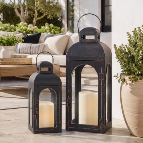 NEEDOMO Decorative Indoor & Outdoor Lanterns Set of 2 - 20"/13"H Metal Frame Candle Holders with Glass for Porch, Spring, Fall, Christmas
