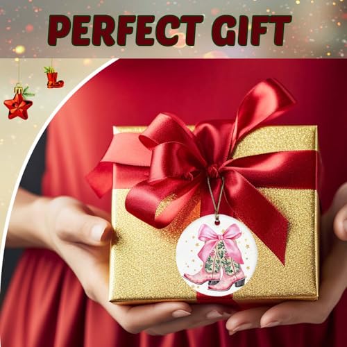Cowgirl Boot Christmas Ornament - Pink Western Keepsake Ceramic Ornament (Variation: Pink Boot)