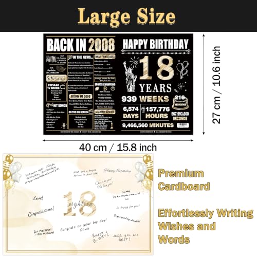 Happy 18th Birthday Card for Her Him Daughter Son - Black & Gold, Large Gift Greeting Card with Envelope & Sticker - Variation LI-393