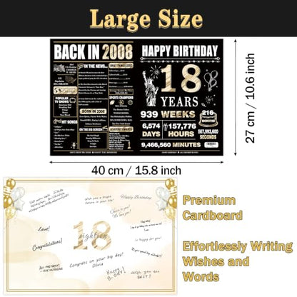 Happy 18th Birthday Card for Her Him Daughter Son - Black & Gold, Large Gift Greeting Card with Envelope & Sticker - Variation LI-393