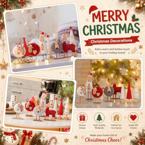 Christmas Felt Reindeer and Tree Figurine Set - Holiday Decorations