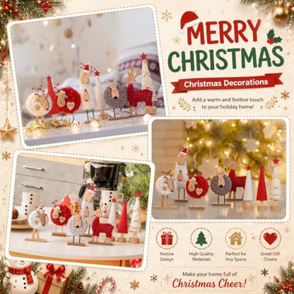Christmas Felt Reindeer and Tree Figurine Set - Holiday Decorations