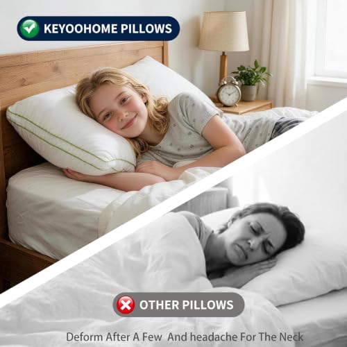 Queen Size Bed Pillows for Side Sleepers Set of 2 White - Adjustable Microfiber Fill
