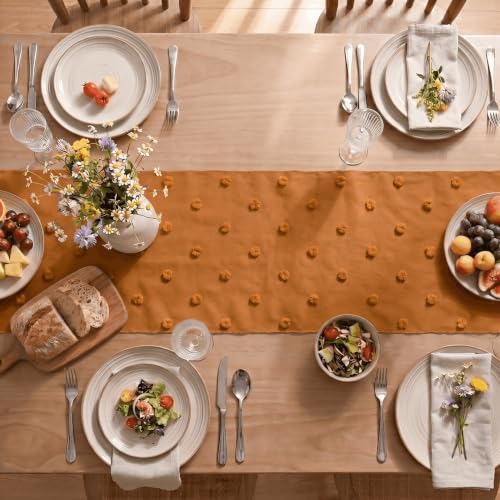 12x120 Inch Caramel Pom Pom Tulle Table Runner for Fall Thanksgiving Home Decor