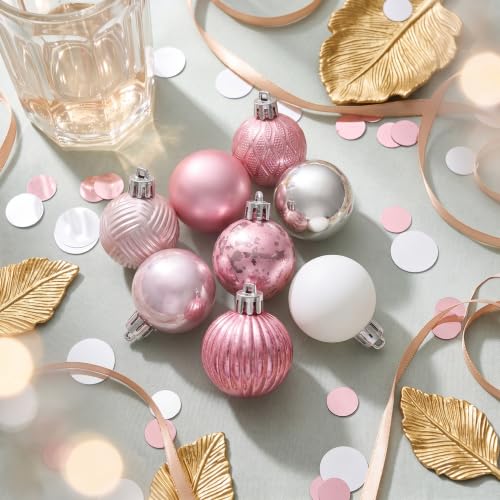 Mini Christmas Ornaments Set Pink Gold 49ct Tree Decorations - Pink & Gold
