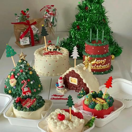 Christmas Tree Cocktail Picks Set 320 Pcs - 5 Styles Bamboo Food Skewers