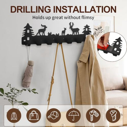 Deer Hook Rack 7-Hooks Adhesive & Screw Mount for Kitchen Bathroom Storage - Variation 2