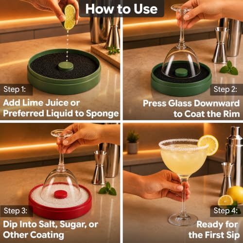 Cocktail Glass Rimmer Set with 3 Stacking Trays for Salt Sugar Chili & More