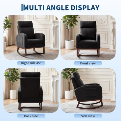 Nursery Rocking Chair with Adjustable Footrest & Side Pocket - Modern Accent Glider