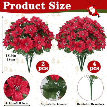 Xmas A-4 Pcs Christmas Cemetery Flowers for Grave Artificial Poinsettias - 48 Stems