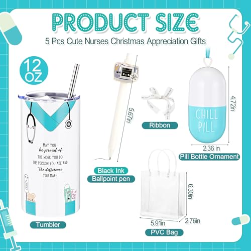 Cute Pharmacy Nurse Gift Set with 12oz Tumbler, Pen & Ornament - Blue