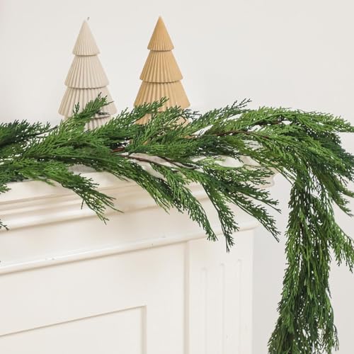 Artificial Christmas Cedar Garland 2 Pcs 6 ft - Realistic Faux Evergreen Decor