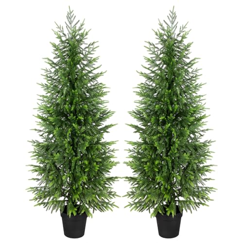 2 Pack 5ft Artificial Norfolk Pine Christmas Tree for Indoor Outdoor Decor - Real Touch Faux Tree with Black Pot