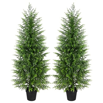 2 Pack 5ft Artificial Norfolk Pine Christmas Tree for Indoor Outdoor Decor - Real Touch Faux Tree with Black Pot