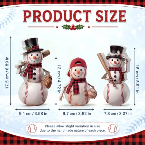 3 Pcs Baseball Snowman Christmas Figurines - Farmhouse Holiday Decor