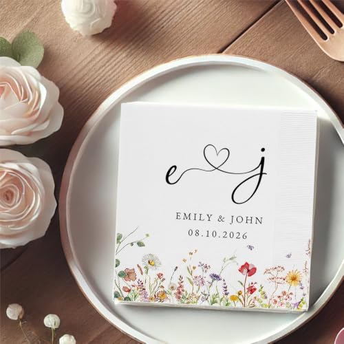 Personalized Wedding Cocktail Napkins Style 6 - Mr Mrs Couple Initials 50-500 Pack
