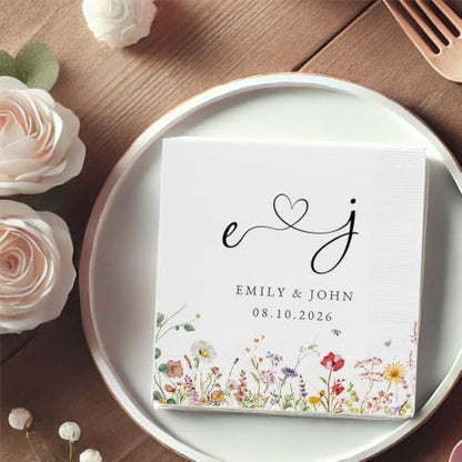 Personalized Wedding Cocktail Napkins Style 6 - Mr Mrs Couple Initials 50-500 Pack