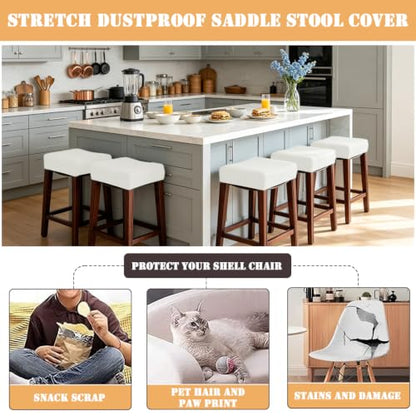 White Rectangular Stretchable Bar Stool Seat Cover Set of 4 - Backless Protector