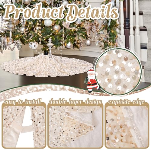 48 Inch Champagne Gold Christmas Tree Skirt Velvet Sequin Holiday Decor