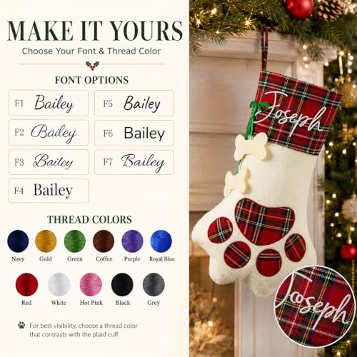 Personalized Pet Christmas Stocking with Name - Red Paw with Bone Variation