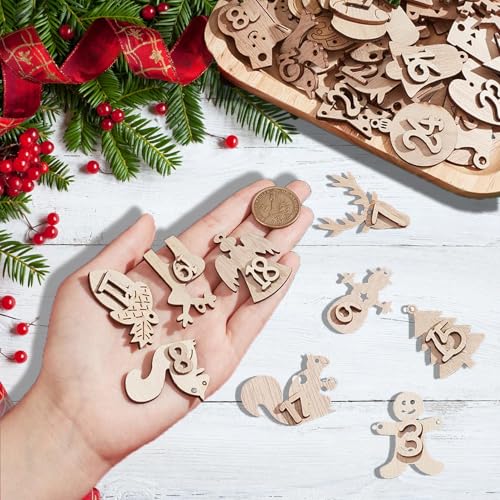 Wooden Christmas Advent Calendar Numbers 1-24 Countdown Decor Pendants