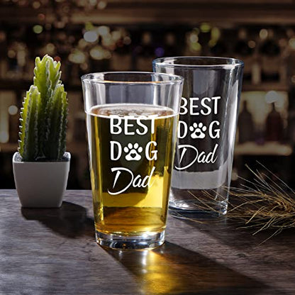 Transparent Dog Dad Beer Glass - Funny 15oz Gift for Fathers Day, Birthday, Christmas, Retirement, Anniversary
