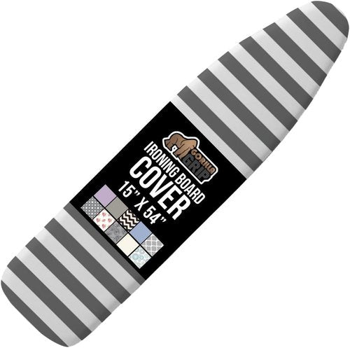 GORILLA GRIP The Original Ironing Board Cover and Pad, Silicone Coating, 400°F Scorch Resistant Thick Padding, Heavy Duty Iron Covers Standard Boards, Hook and Loop Fastener Strap, Striped 15x54